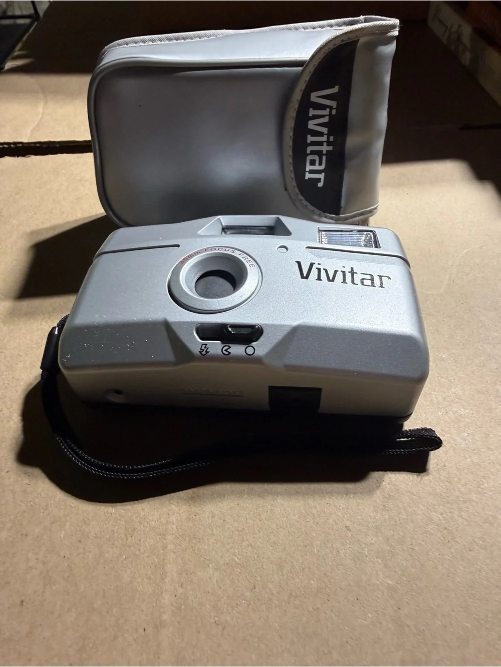 Vivitar Silver 35mm Focus Free Point-and-Shoot Camera with Matching Case